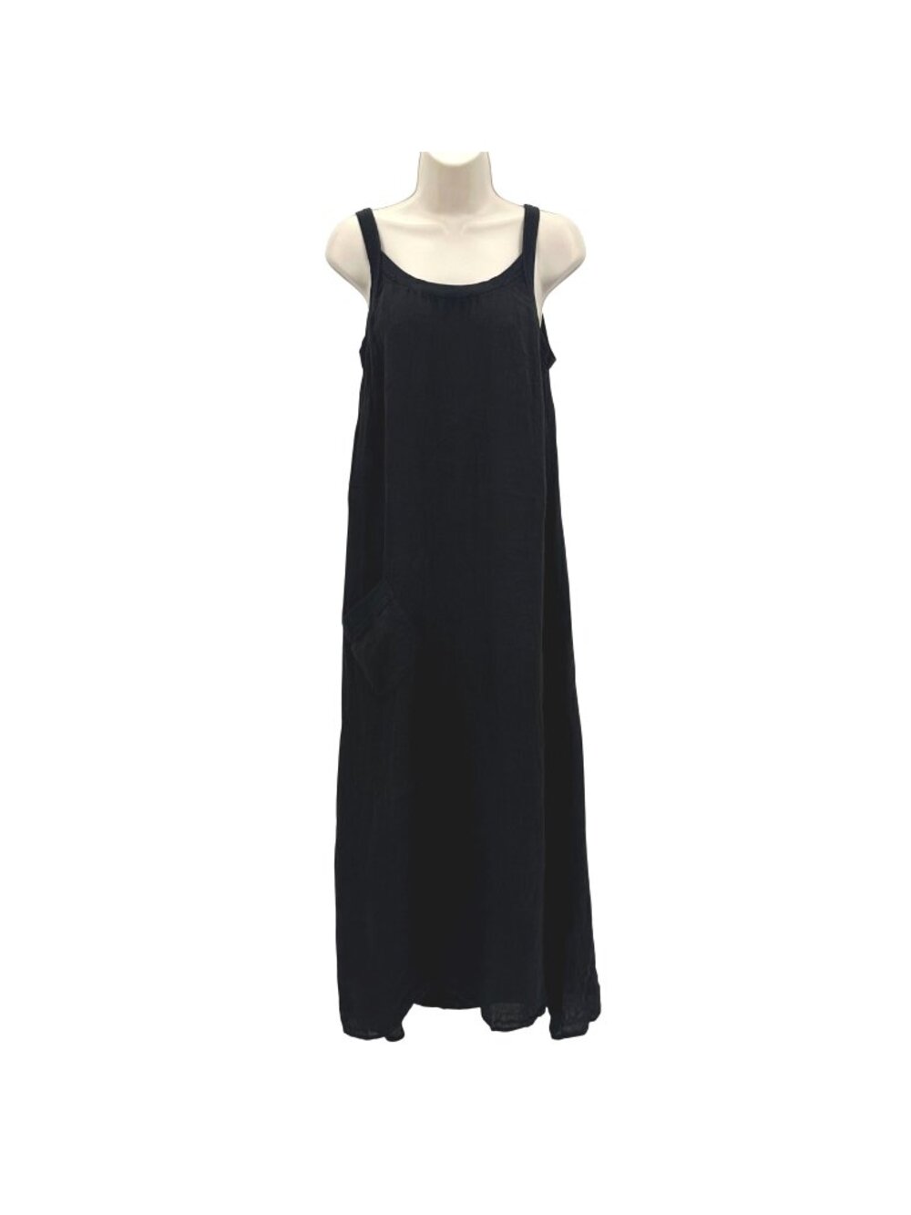 NWOT Flax Black Linen Sleeveless Maxi Dress With Pocket Womens Small